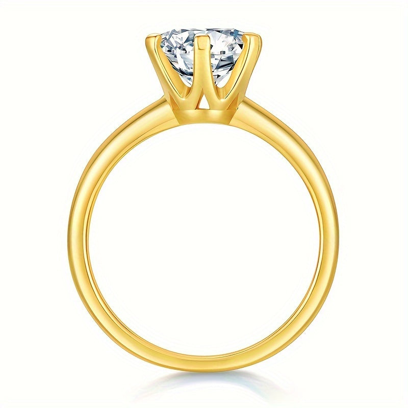 Pierścionek z moissanitem, ze srebra 925 pokrytego 18-karatowym złotem.