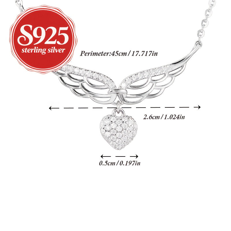 Naszyjnik damski ze srebra S925 z sercem i skrzydłami