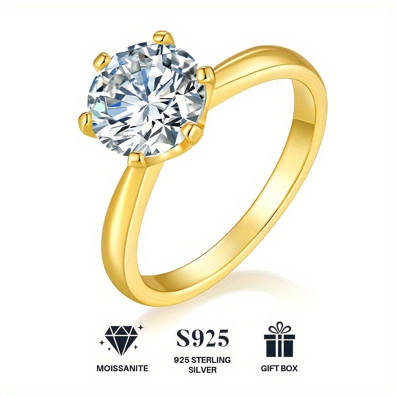 Pierścionek z moissanitem, ze srebra 925 pokrytego 18-karatowym złotem.