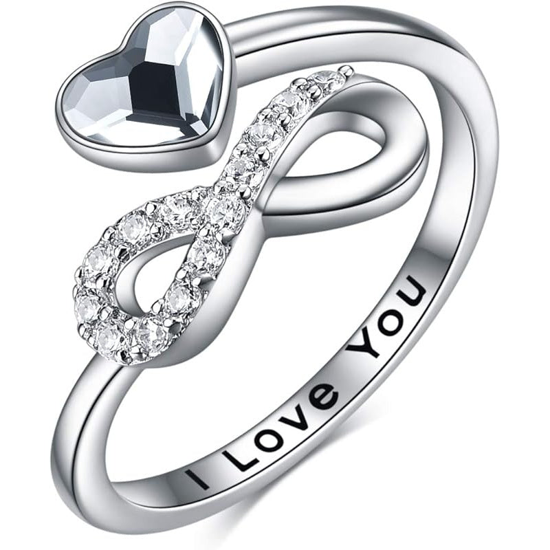 Damski pierścionek nieskończoności ze srebra 925, białe złoto.