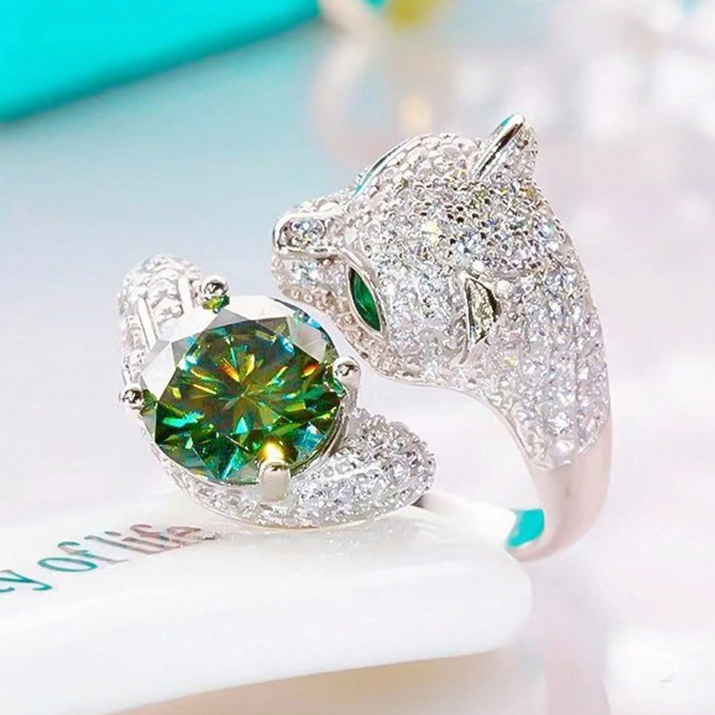 pierścionek z zielonym moissanitem 2 karaty