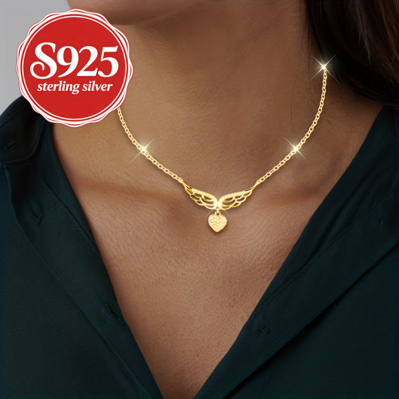 Naszyjnik damski ze srebra S925 z sercem i skrzydłami